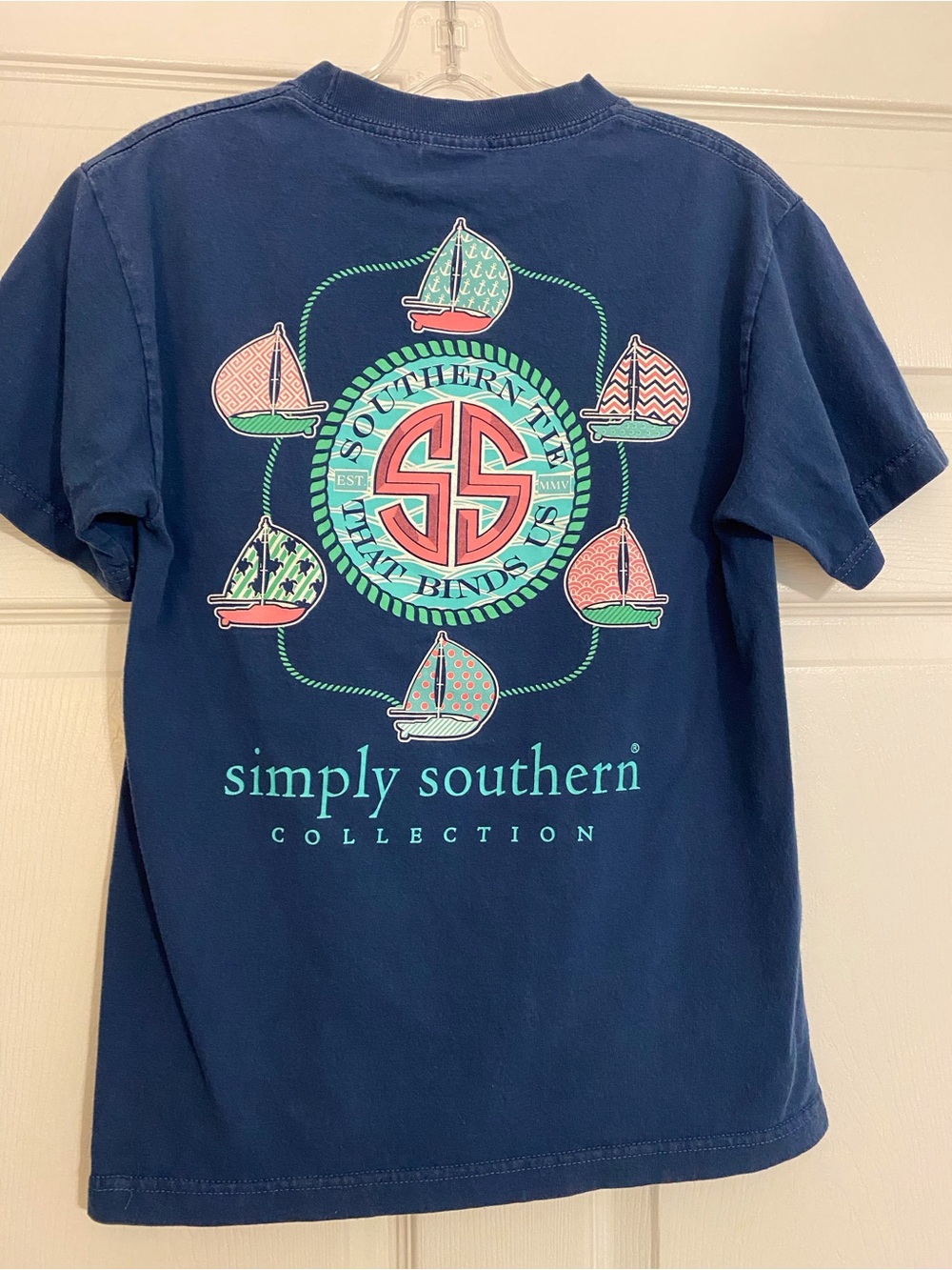 Simply Southern Navy Tee with Mint & Coral Sailboat Graphic